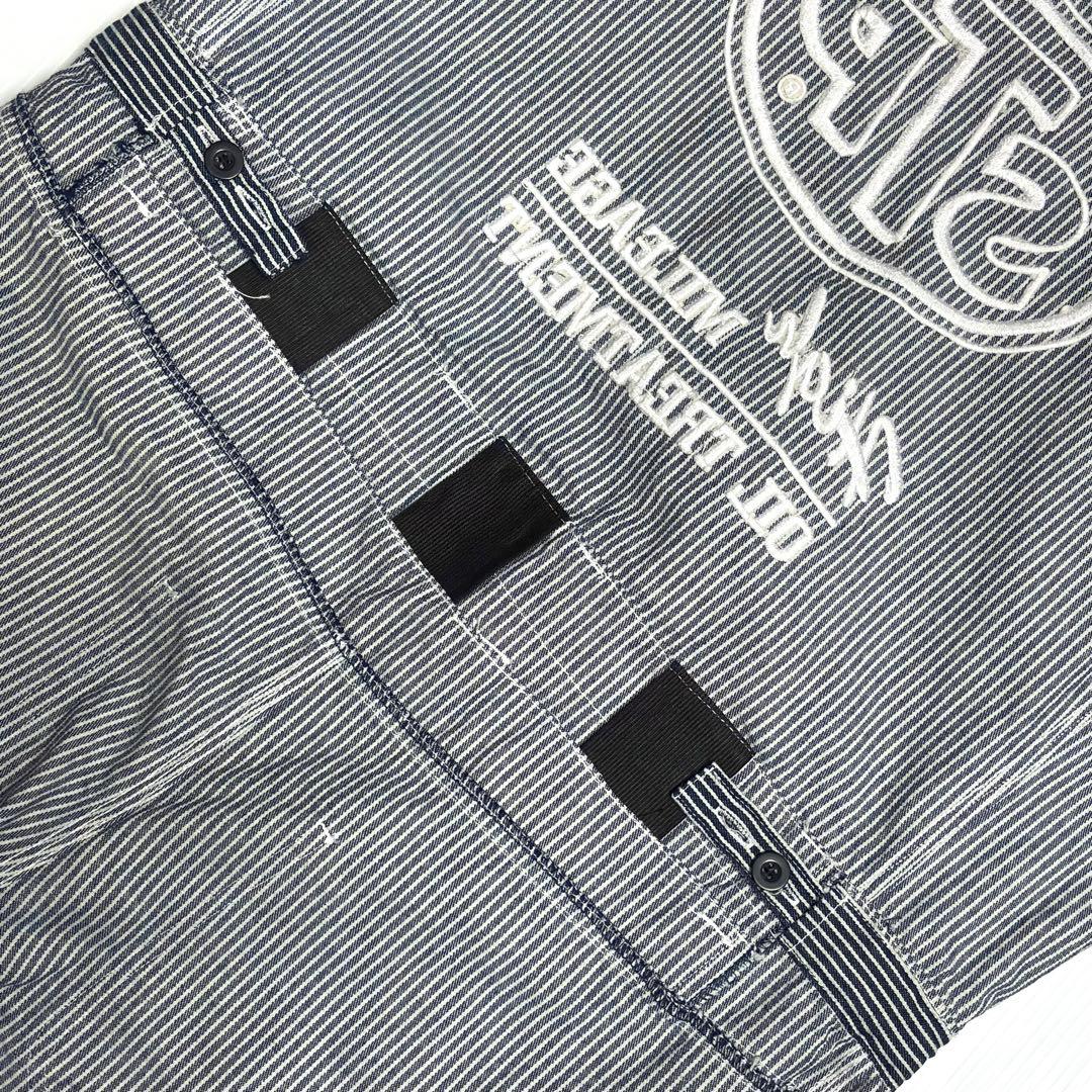 【超美品】STP（エスティーピー）刺繍ロゴ ヒッコリーカバーオール 長袖ツナギ