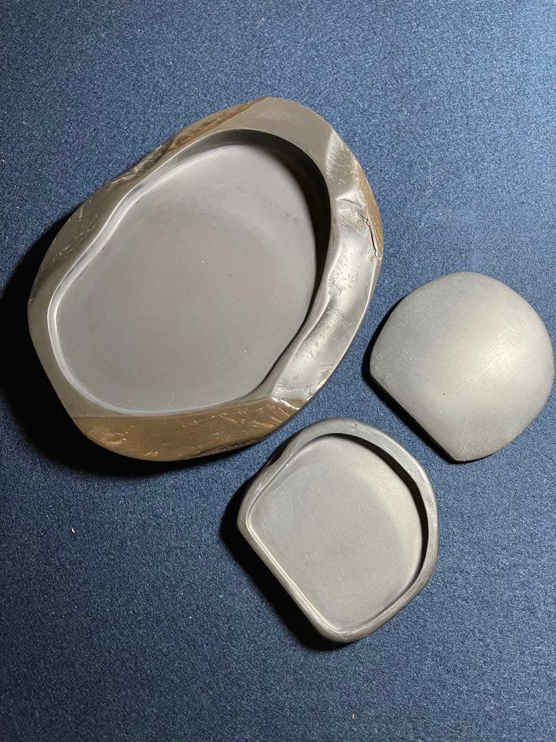 【墨研】土佐硯◆三原硯 秀水作「天成硯」二面組◆使用品◆書道具 古玩 中村硯