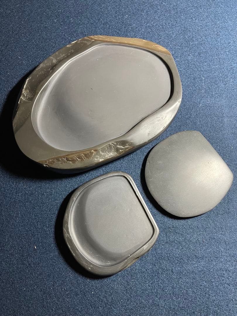 【墨研】土佐硯◆三原硯 秀水作「天成硯」二面組◆使用品◆書道具 古玩 中村硯