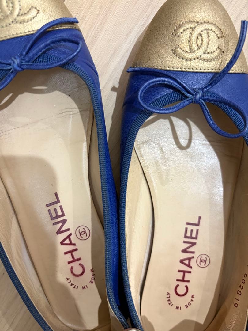 CHANEL バレエシューズ ブルーゴールド シャネル 35サイズ