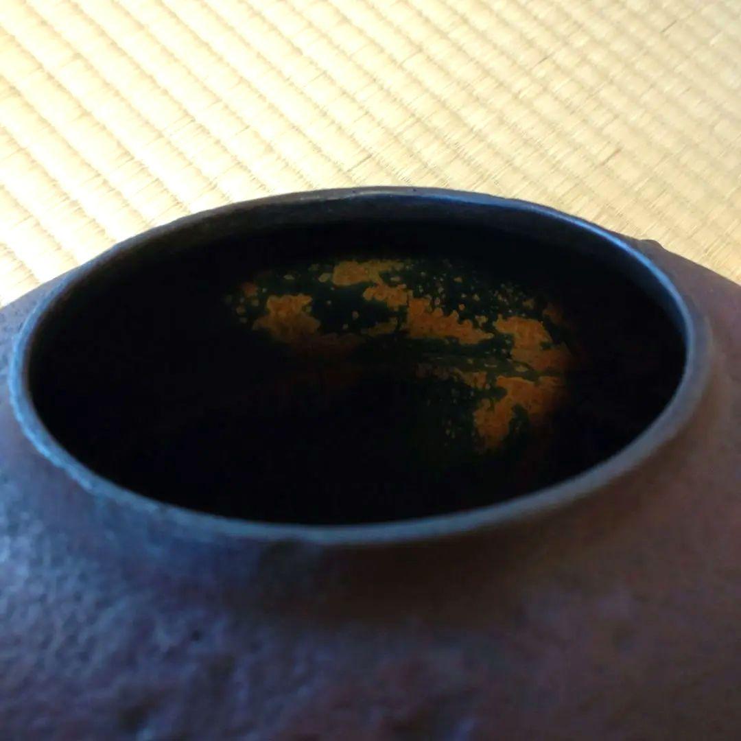 唐銅鬼面風炉釜　畠春斎造　共箱（真塗敷板・底土器・前土器)付