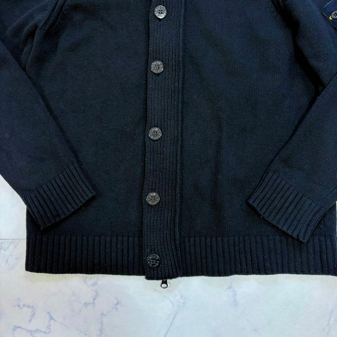 美品 ストーンアイランド 肩バッジ付 ニットブルゾン カーディガン XL 黒