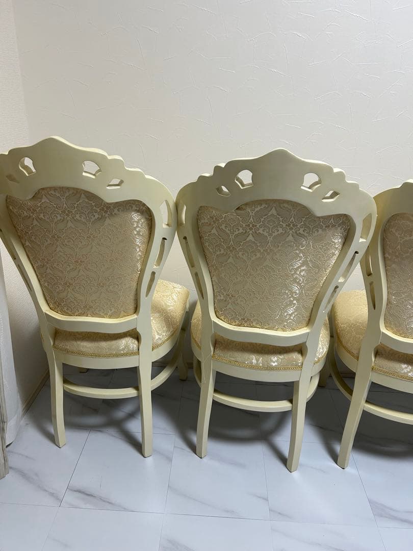 ロココ　猫脚アンティークチェア4脚セット　ホワイト ダマスク　完売品♦️送料込