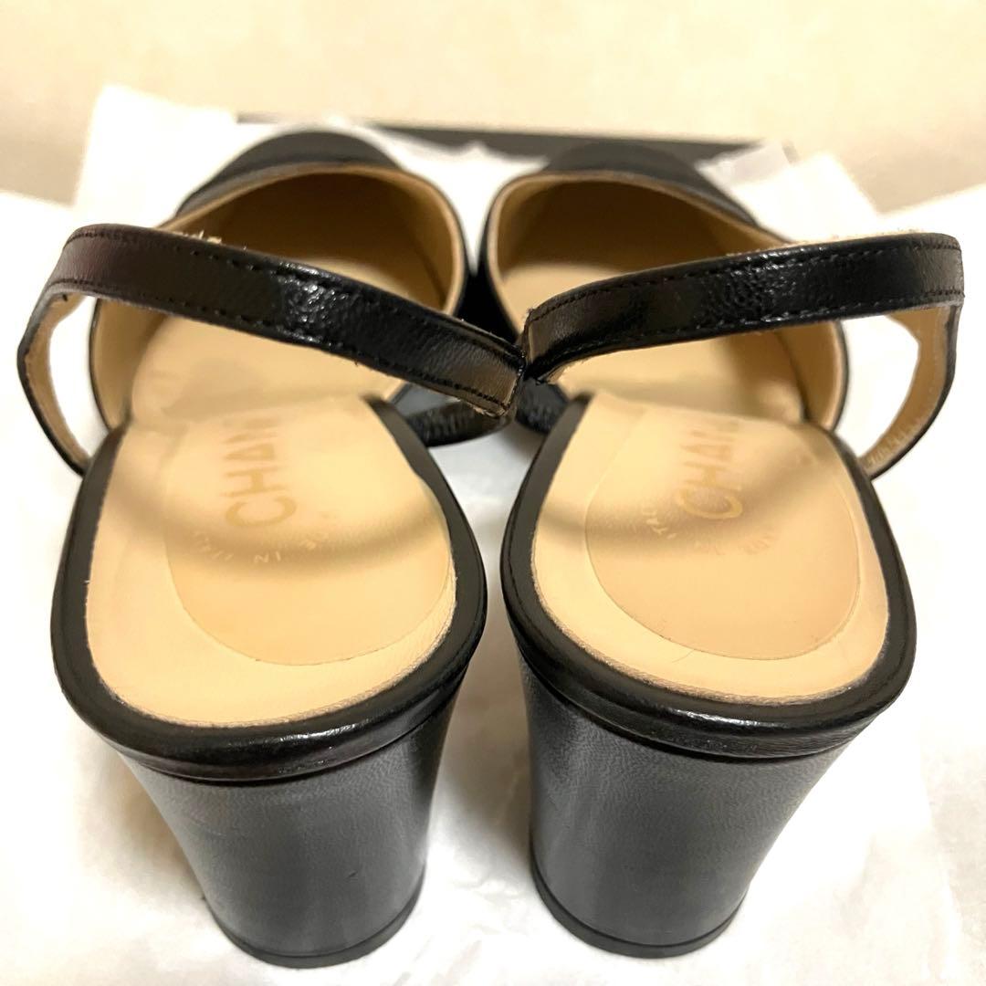【美品】CHANEL シャネル スリングバック シューズ 38.5 ブラック