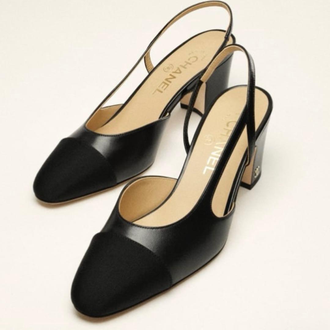 【美品】CHANEL シャネル スリングバック シューズ 38.5 ブラック