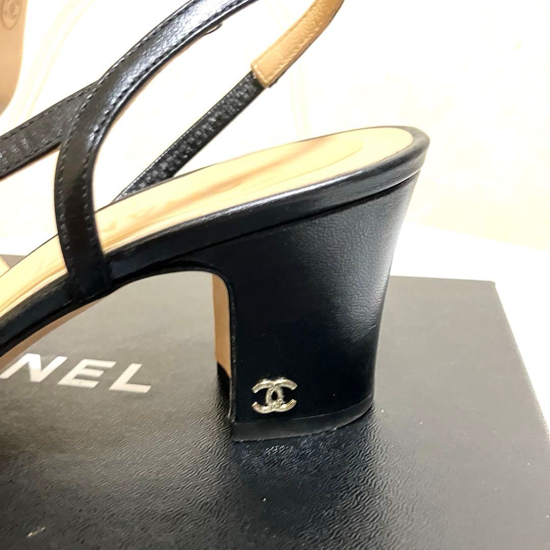 【美品】CHANEL シャネル スリングバック シューズ 38.5 ブラック