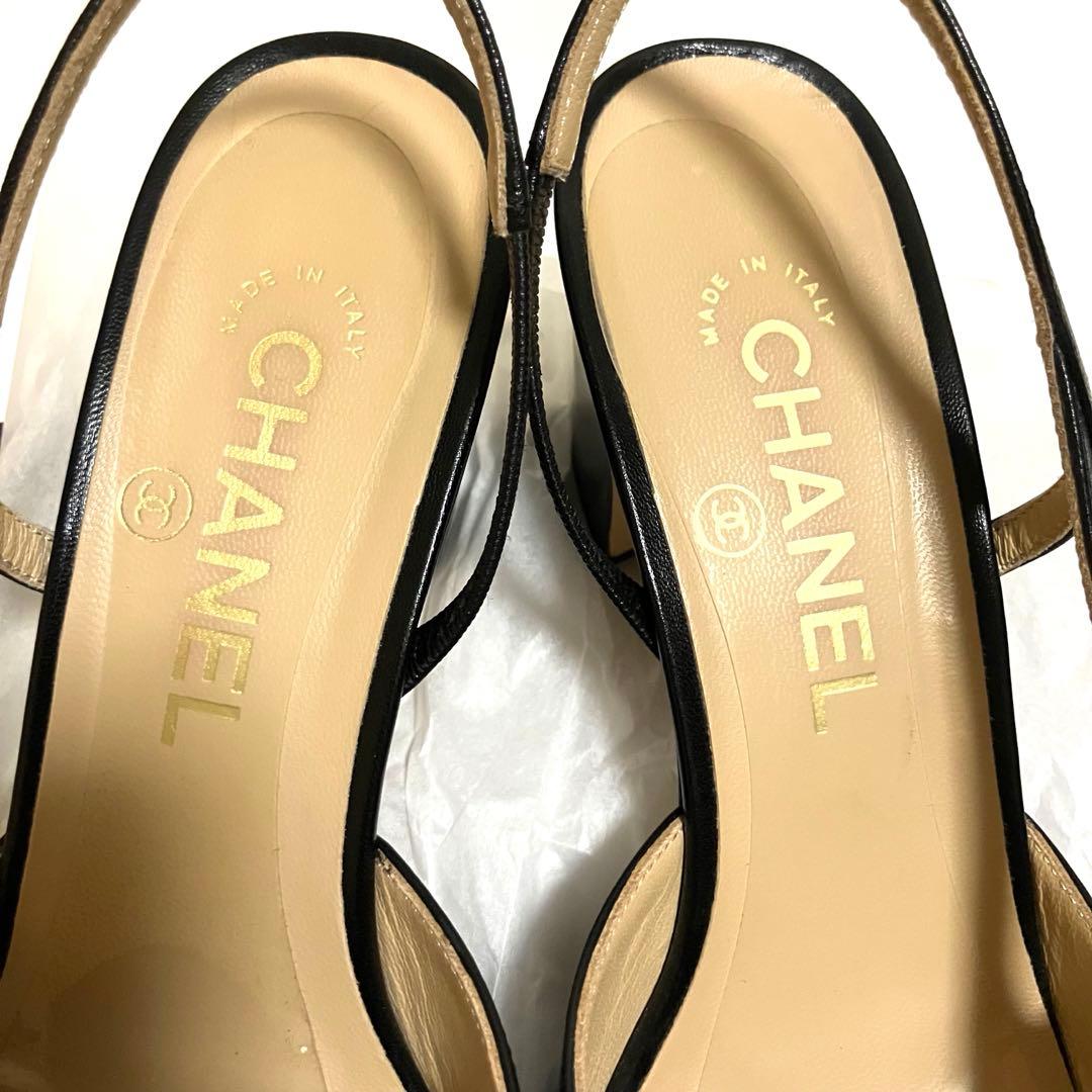 【美品】CHANEL シャネル スリングバック シューズ 38.5 ブラック