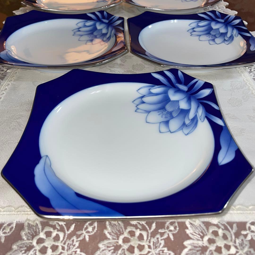 香蘭社　瑠璃　八角皿　銘々皿　5枚セット　未使用