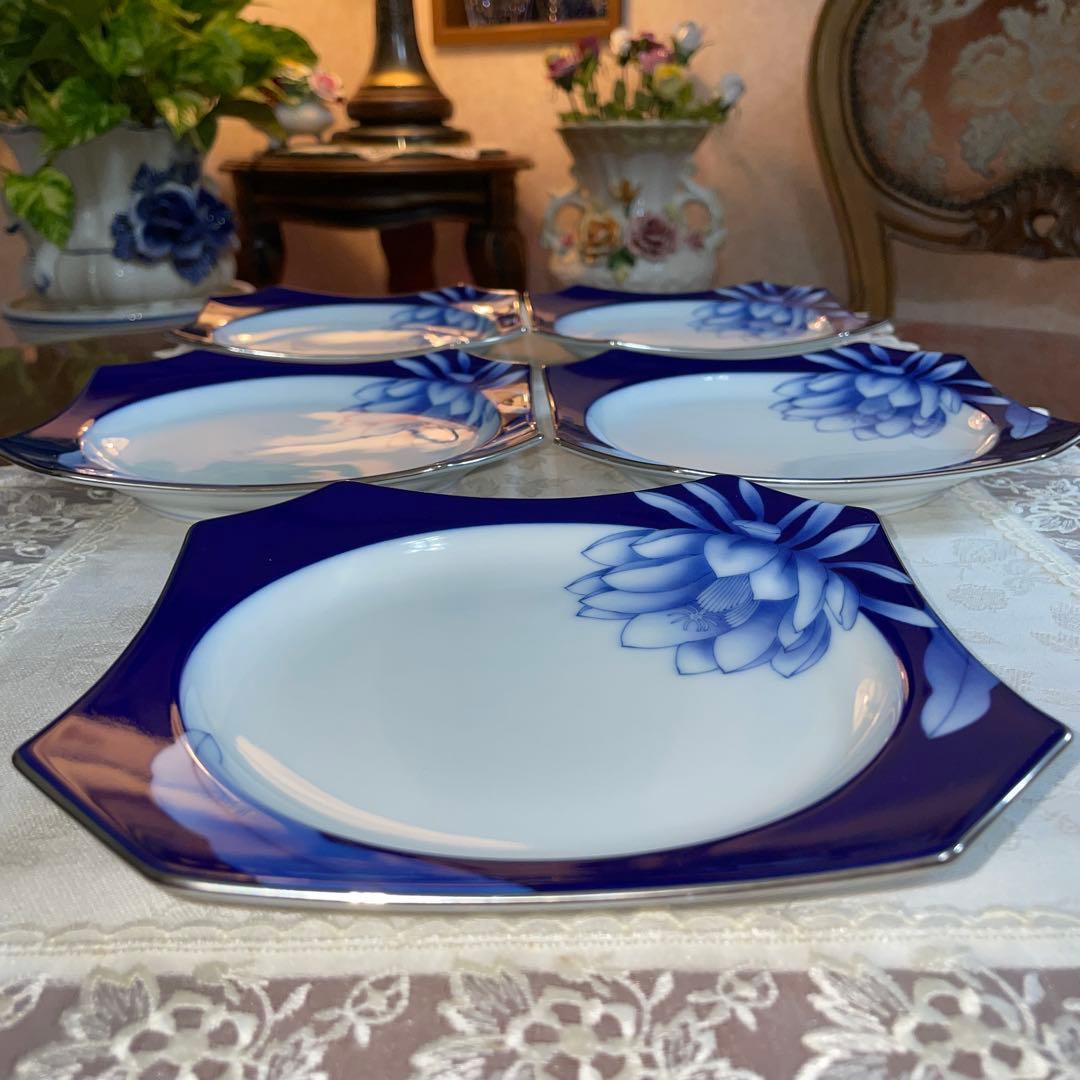 香蘭社　瑠璃　八角皿　銘々皿　5枚セット　未使用