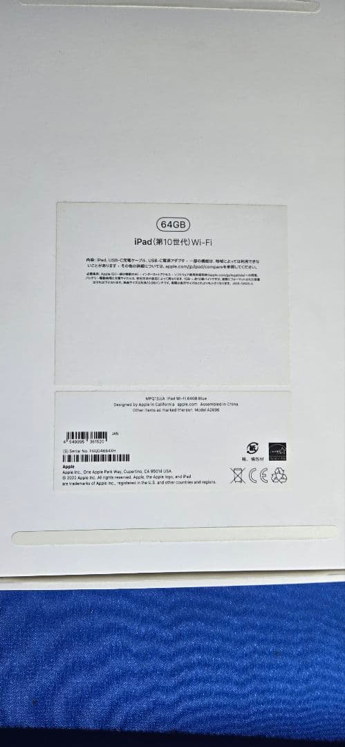 iPad【第10世代】64GB WIFI ブルー 本体 付属品あり