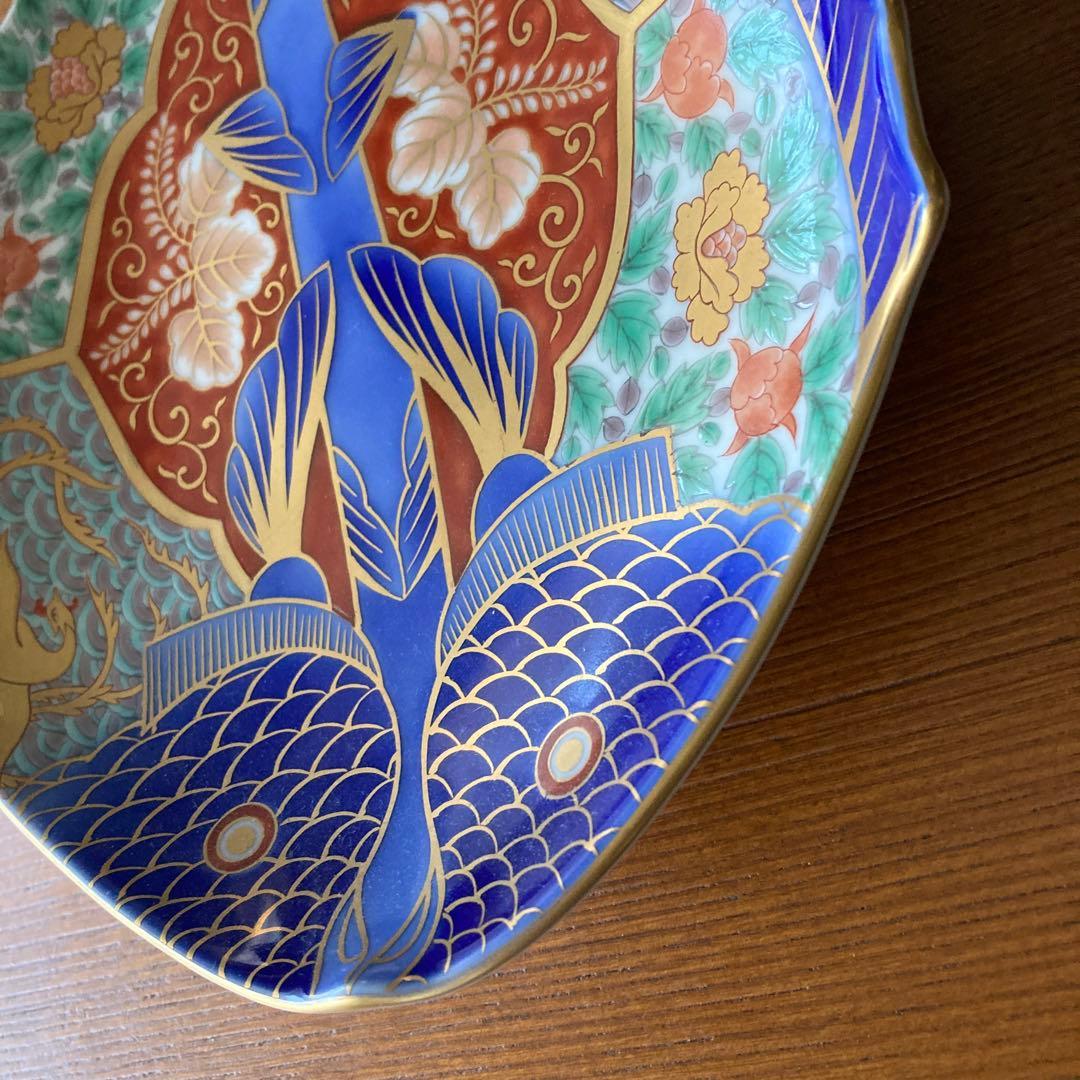 深川製磁　古伊万里鳳凰割地紋　魚型皿