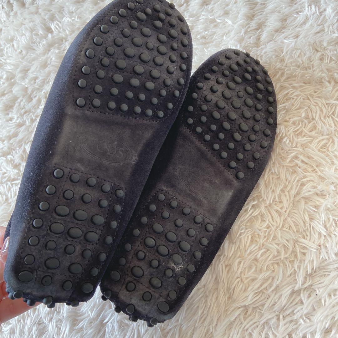 トッズ　ダブルTドライバーズシューズ　黒　スウェード　37 1/2 フラット　銀