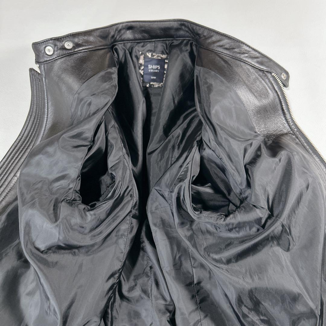 美品 SHIPS 黒ラムレザー シングルライダースジャケット Lサイズ