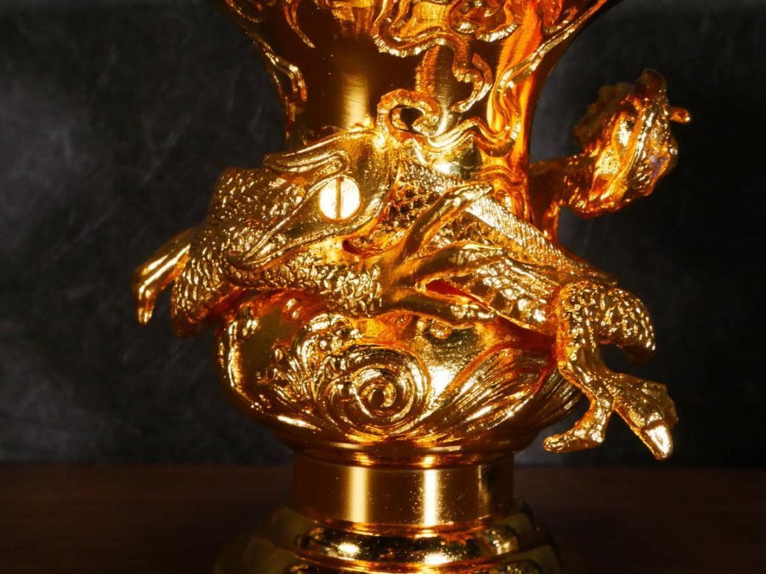 限定値下　展示未使用品　国産本金鍍金の花瓶　高田派　花立　4685