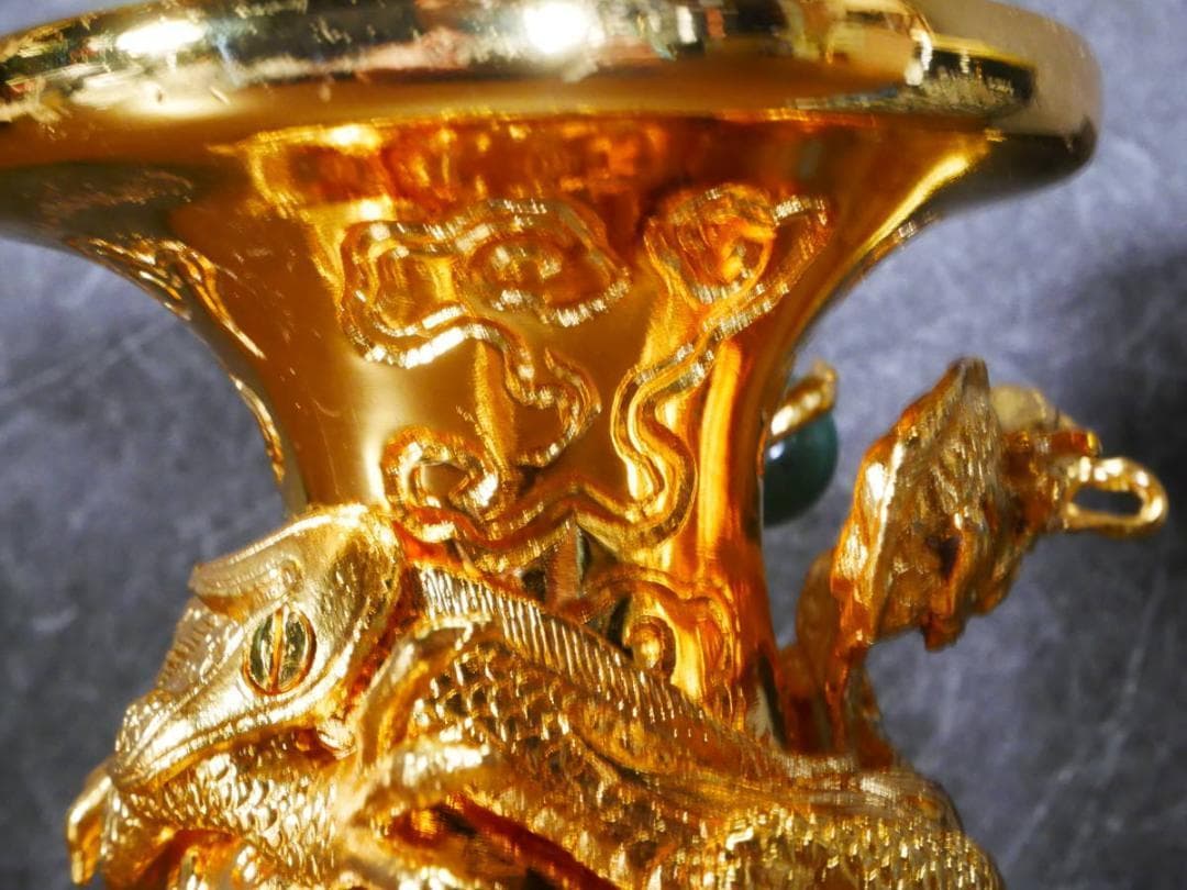 限定値下　展示未使用品　国産本金鍍金の花瓶　高田派　花立　4685