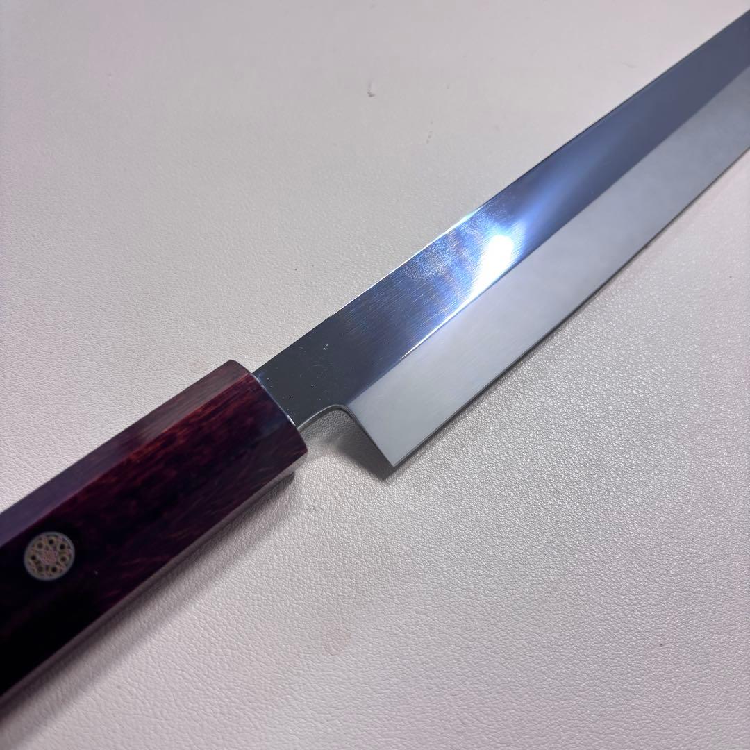 270mm 切付柳刃包丁 鏡面　紫檀八角柄 刺身包丁 「全鋼」'.