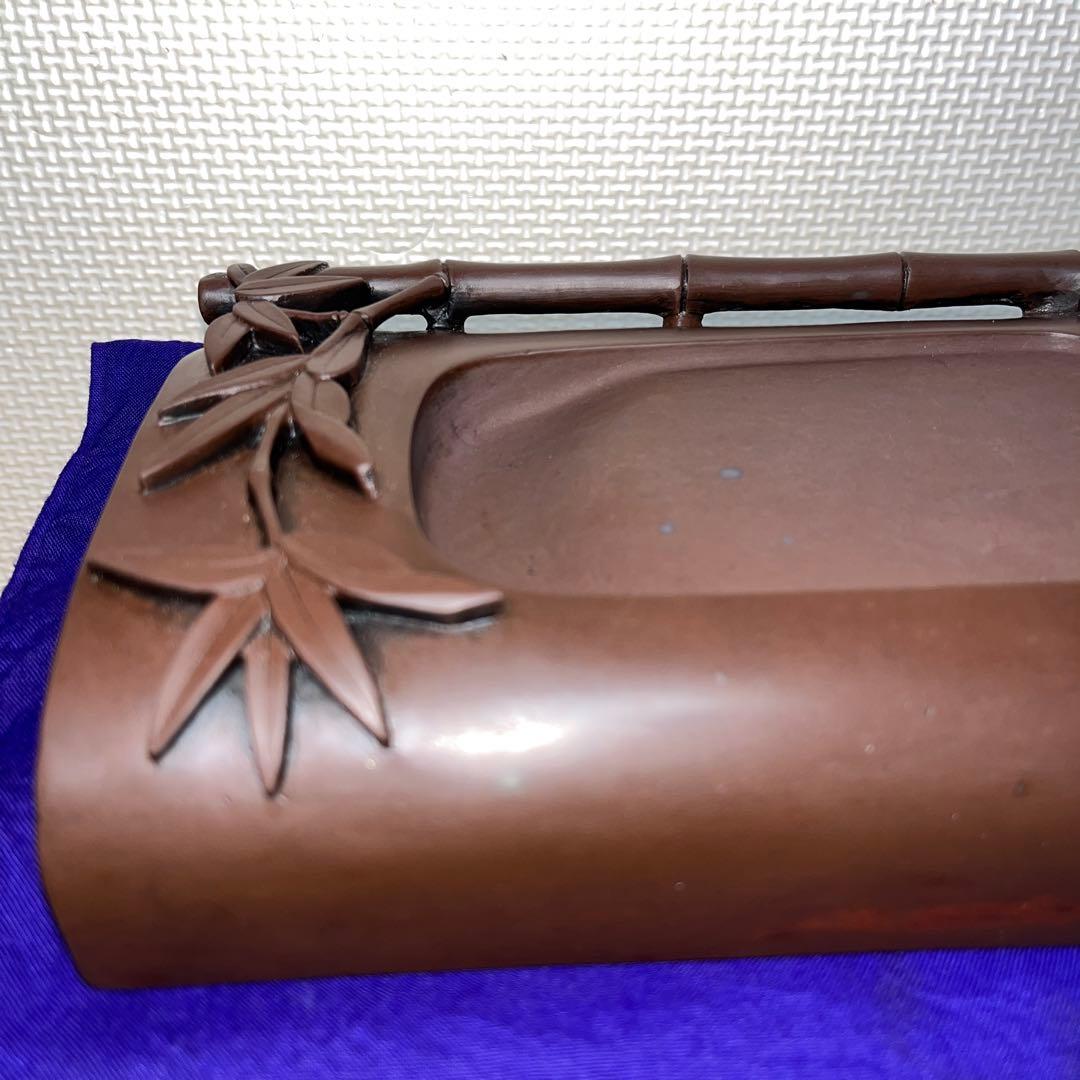 ⭕️赤間硯　希少　特殊　大森玉池軒　超絶技巧　若竹透かし彫り　竹型硯　玉池軒