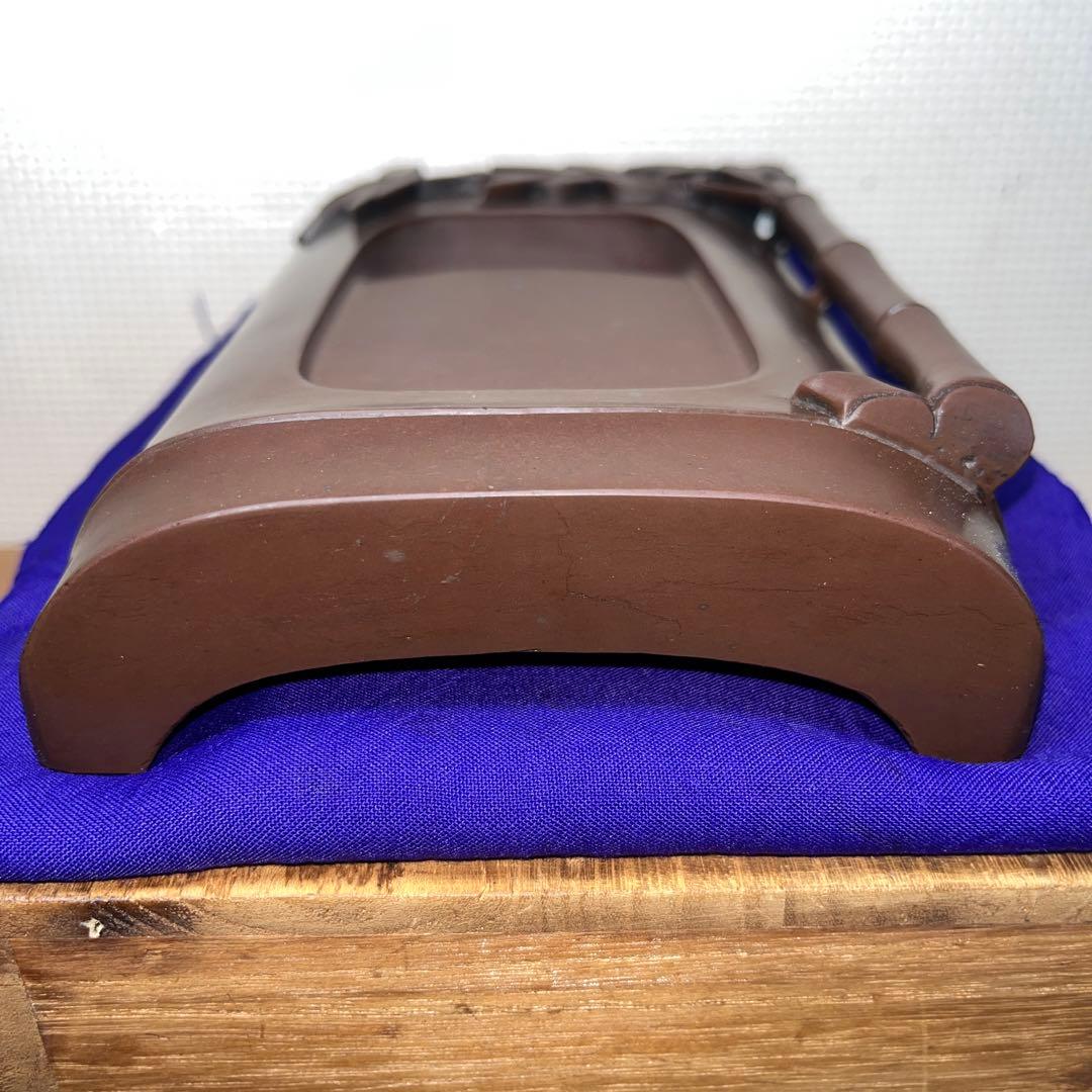 ⭕️赤間硯　希少　特殊　大森玉池軒　超絶技巧　若竹透かし彫り　竹型硯　玉池軒