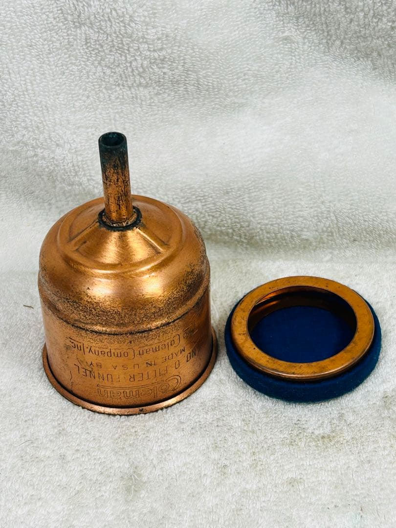 希少コールマン　ファンネル、銅製 1940年代　銅メッシュとブルーフィルター付