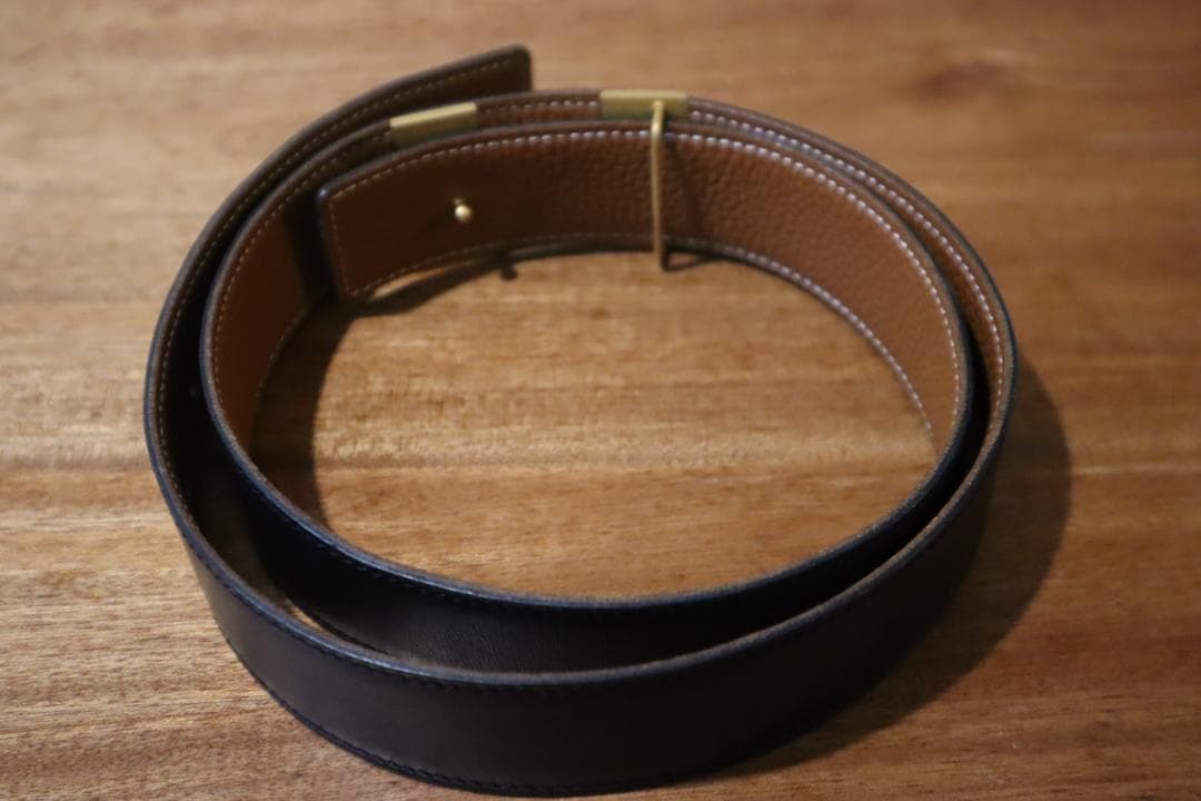 ■いちご■HERMES リバーシブルベルト93cm ブラックxキャメル