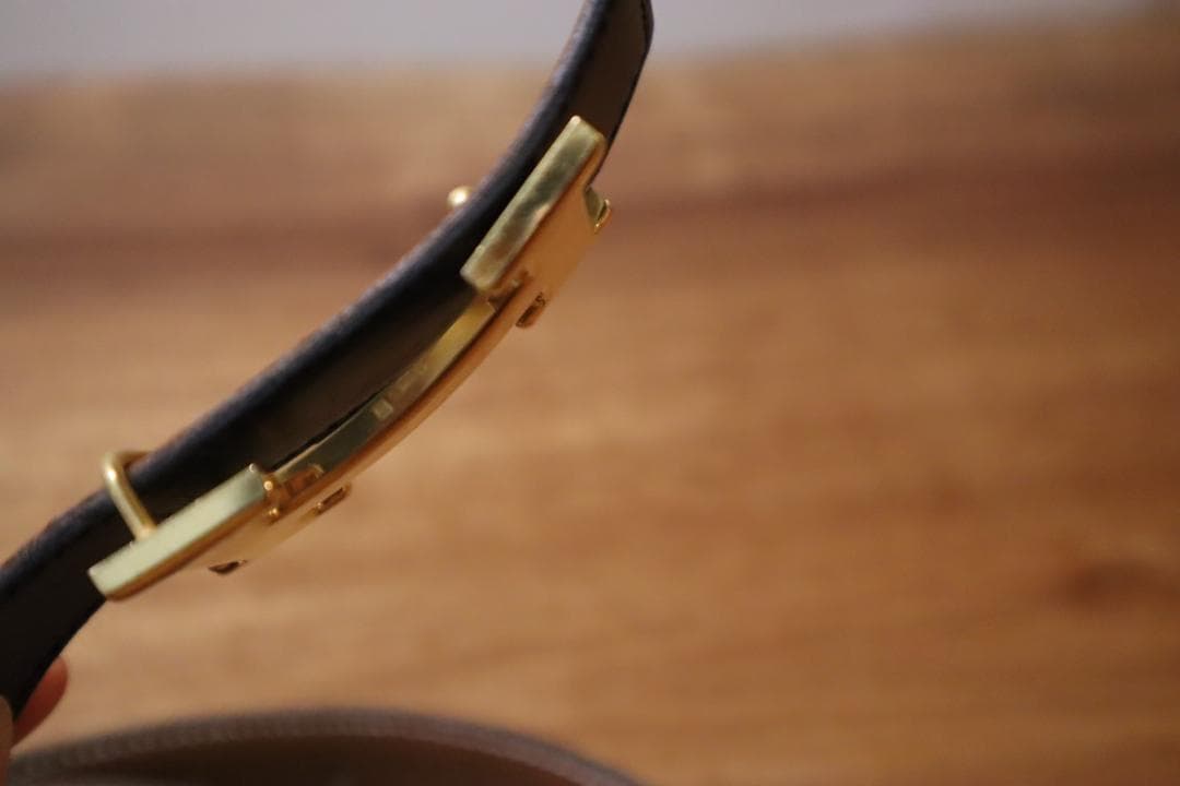 ■いちご■HERMES リバーシブルベルト93cm ブラックxキャメル