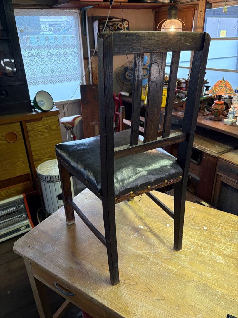 昭和レトロ　木製イス　レトロチェア　ビンテージチェア　レザー　アンティークチェア