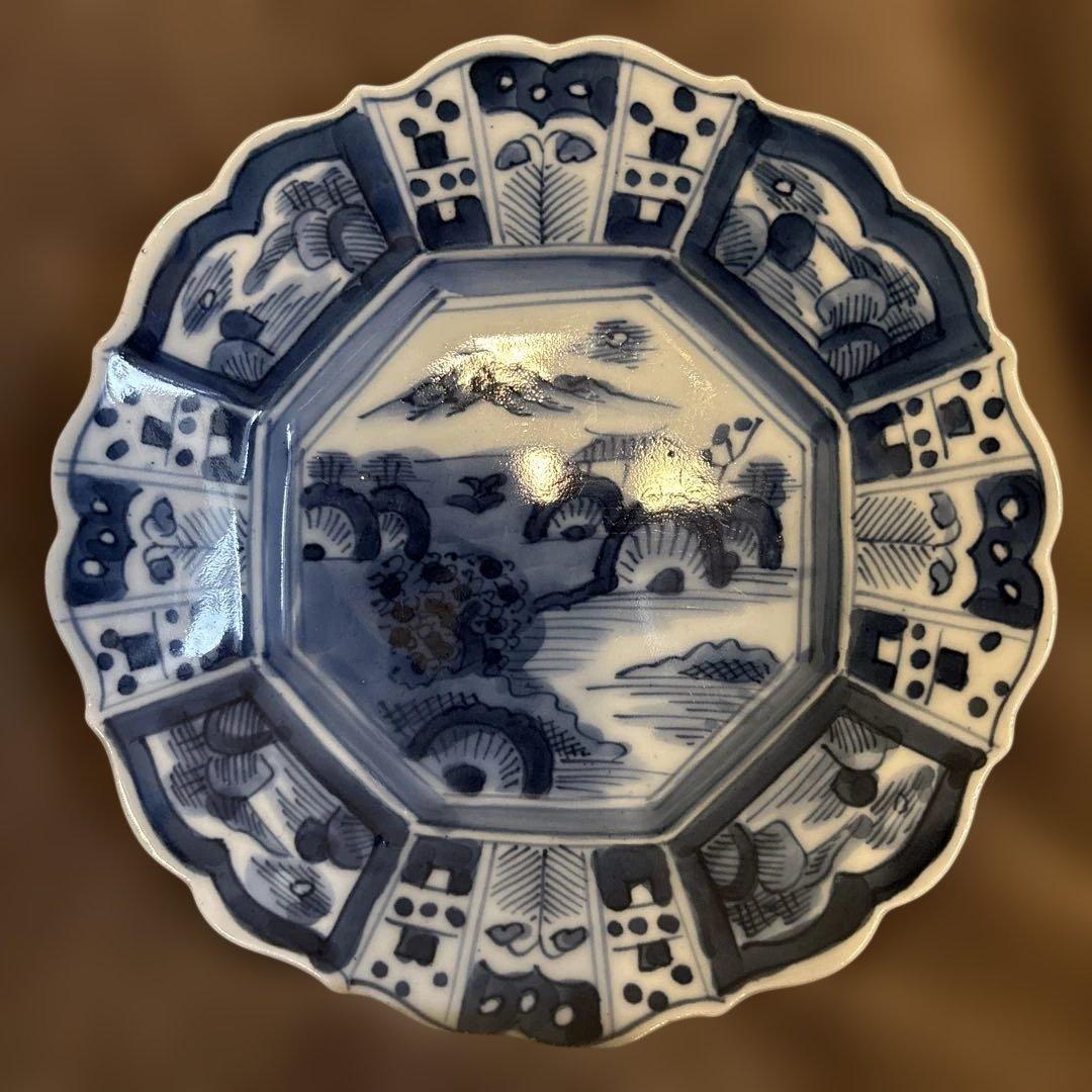 ⬛︎五寸変形皿11枚⬛︎染付手描⬛︎古伊万里⬛︎山水巻物角皿江戸⬛︎有田骨董⬛︎