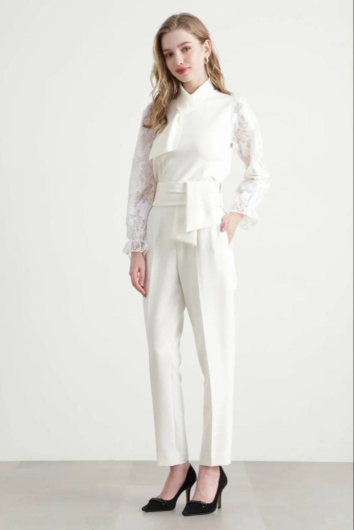 【新品】ピンキーアンドダイアン◆レースコンビニットプルオーバー ホワイト 38