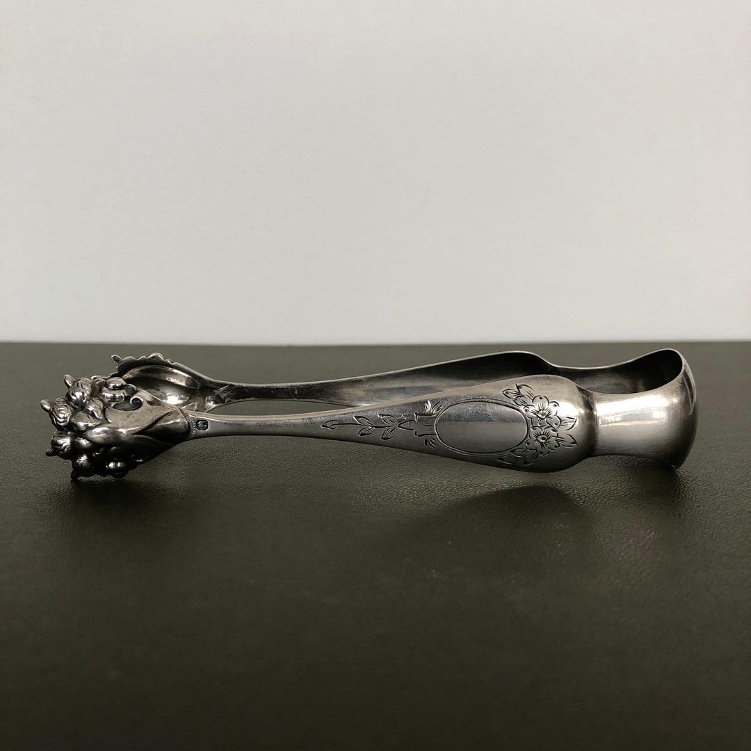 フランス アンティーク　純銀製　獣足　トング　ミネルヴァ　手彫り装飾　ビンテージ