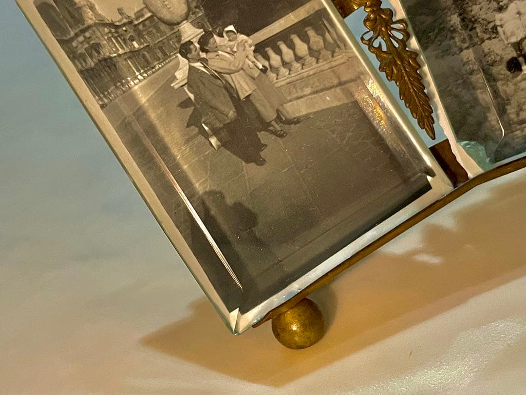 希少　３連　19世紀　フランス　アンティーク 写真立て　フレーム 真鍮　リボン