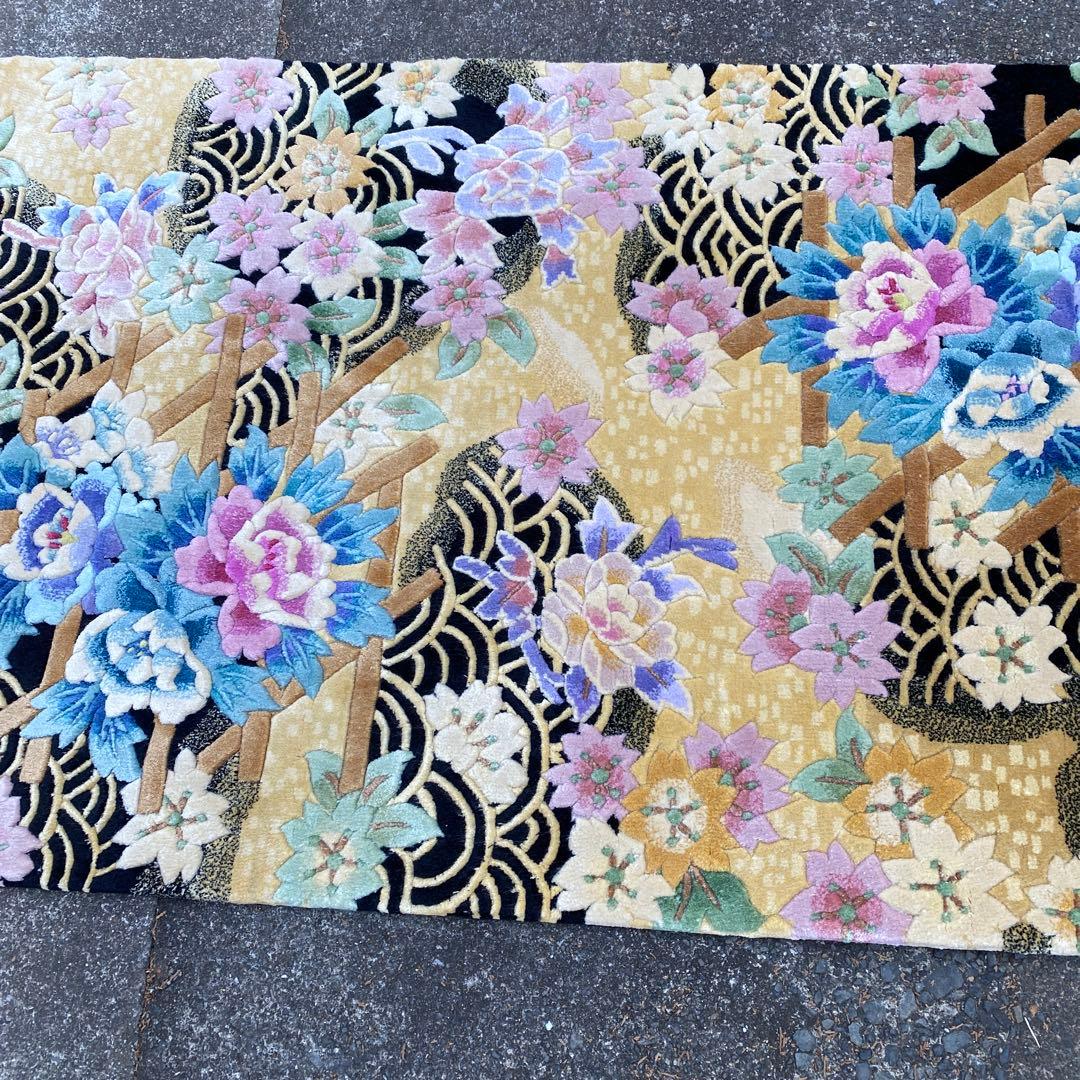 【未使用】中国段通 シルク100％ タグ付き 手織り絨毯 カーペット120段