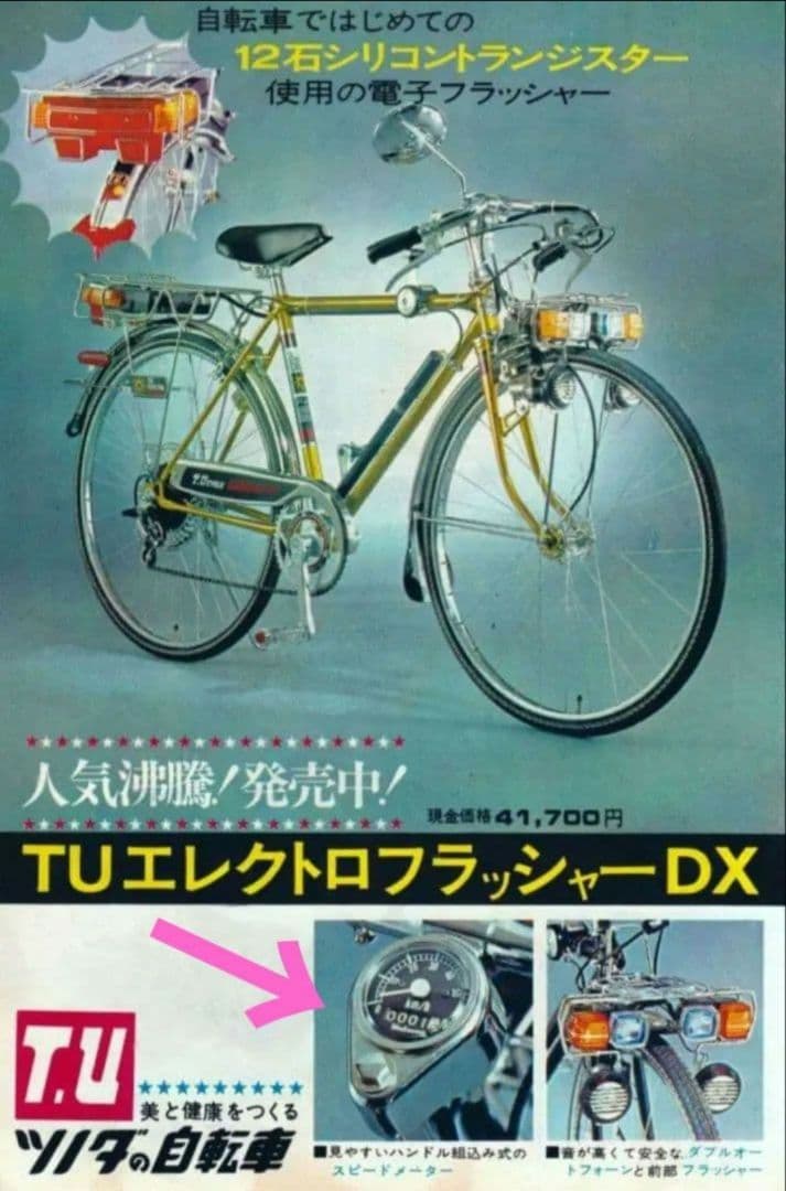 稀少新品 ツノダ ハンドル埋め込み式メーター セット フラッシャー自転車