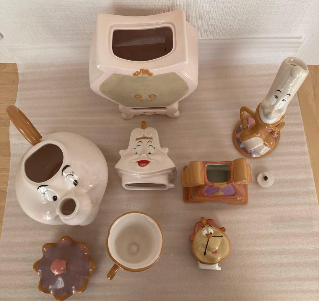 美女と野獣 10周年 ティーセット 陶器フィギュアリン 5点セット（箱付き）