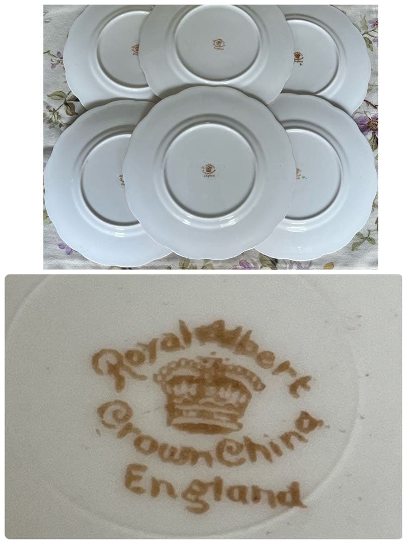 【英国ビンテージ】ロイヤルアルバート・クラウンチャイナ★カメリア★ケーキ皿6枚