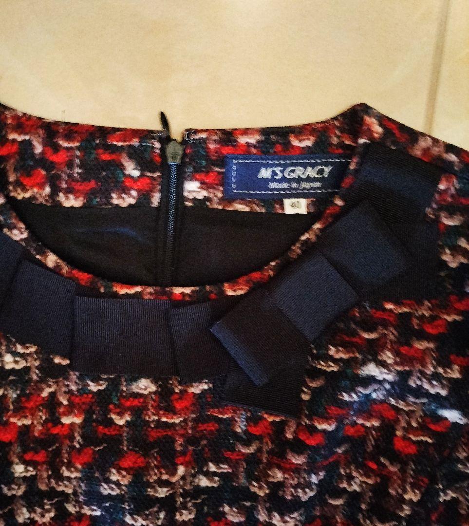 ♥極美品✿M'S GRACY✿ワンピース リボン✿フレア✿Aライン✿大きめ✿40