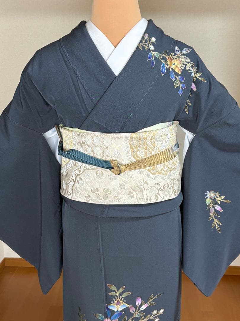 4点フルセット　正絹訪問着　袋帯　帯揚げ　帯締め
