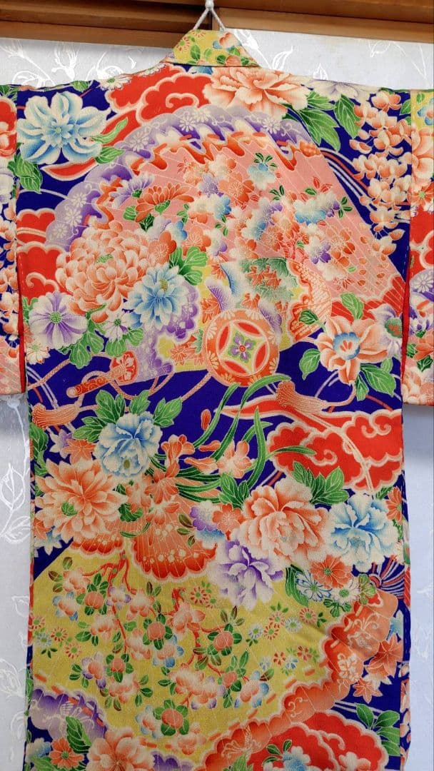 RK381アンティーク子供着物江戸縮緬着丈81センチ裄丈38センチ貴重な着物綺麗