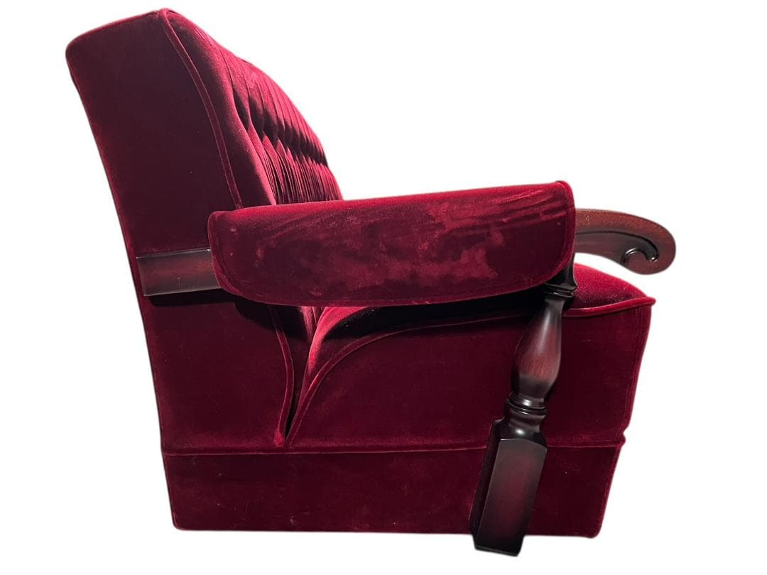 ◇昭和レトロ 古家具 3人掛けベロアソファー アームチェア ヴィンテージ 赤
