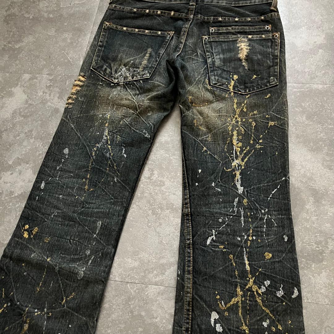 00s destroyed paint flare denim Y2Kクラッシュ