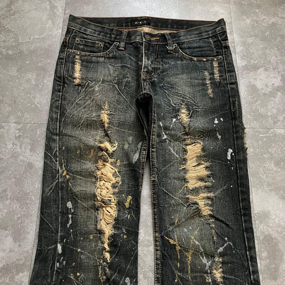 00s destroyed paint flare denim Y2Kクラッシュ