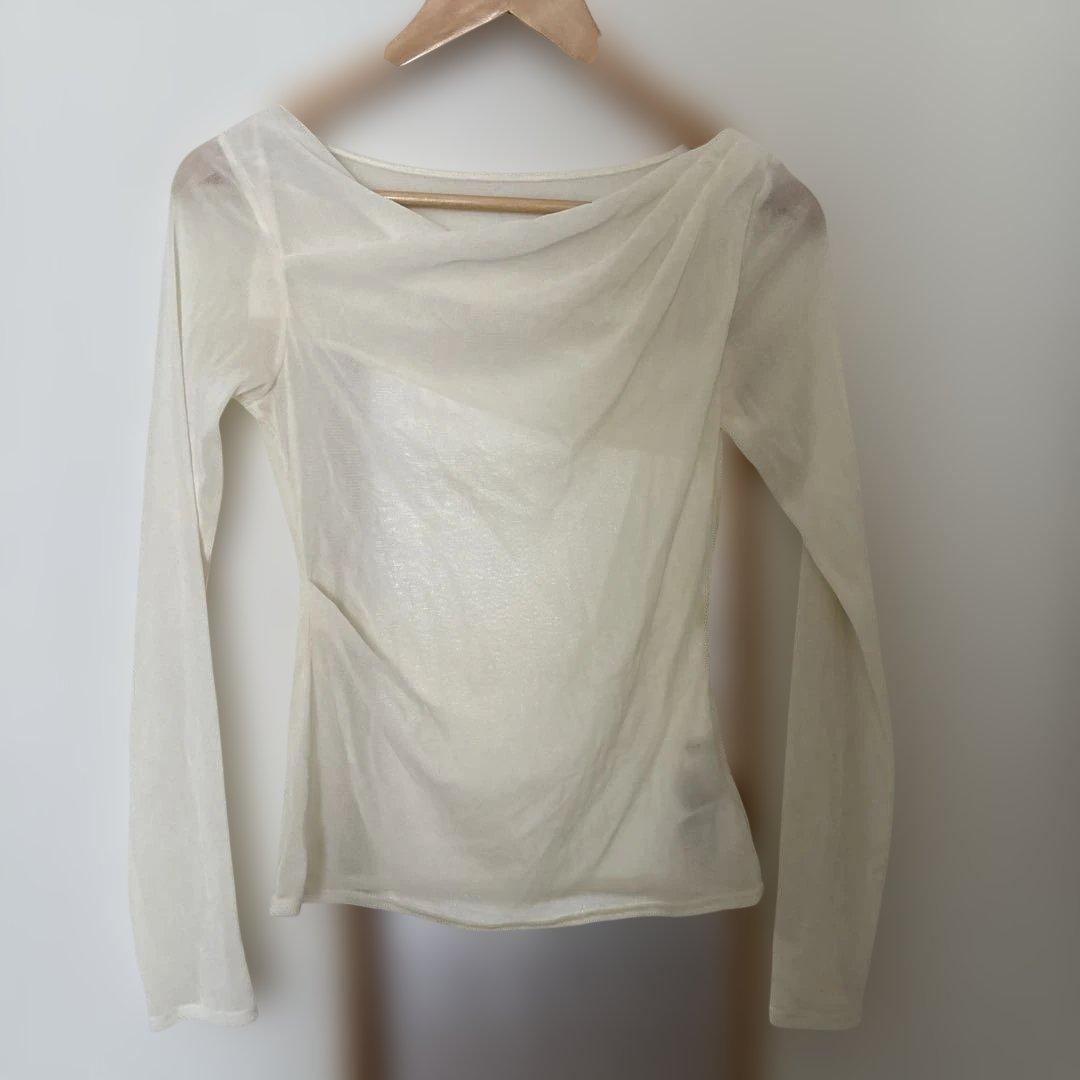 FRAY I.D デコルテタックフロッキーチュールトップス　オフショル