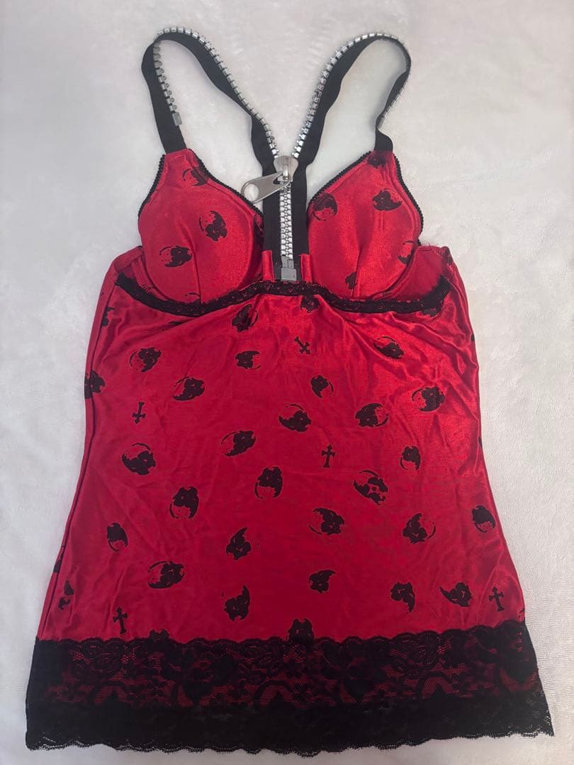 ♡tutuHA♡スカル柄 ビッグジップ キャミソール レッド