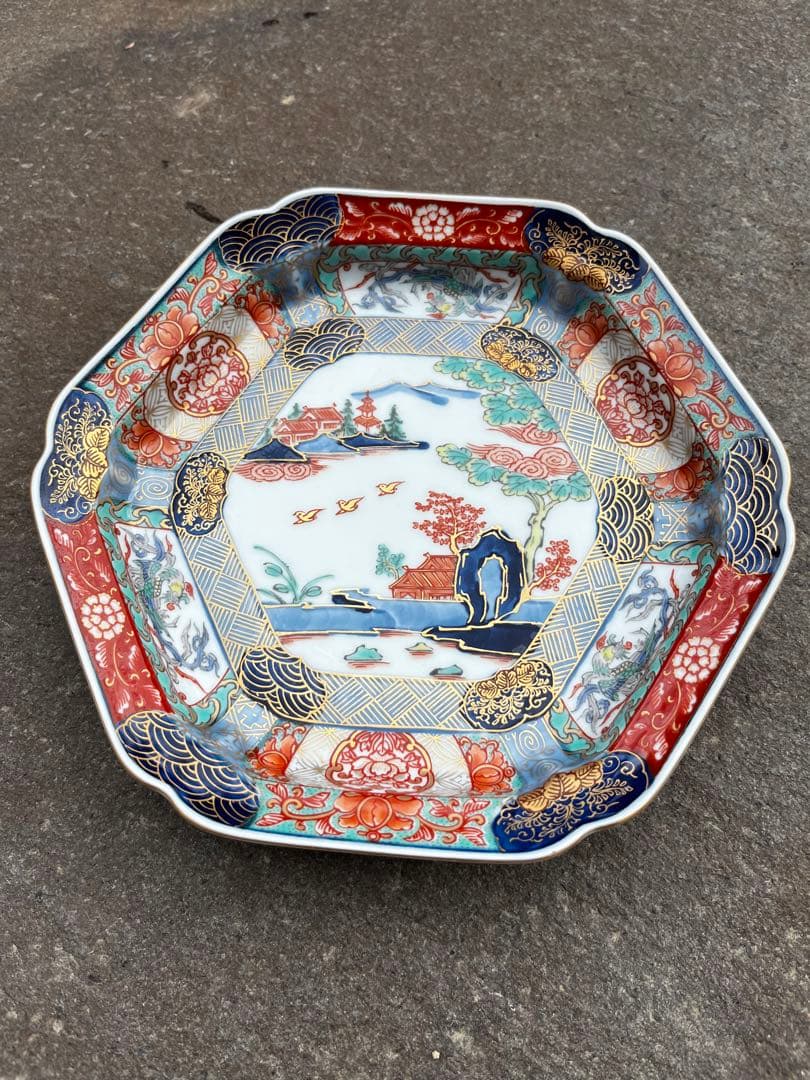 幸楽窯 金彩錦色絵山水　六角　6枚組　有田焼 古伊万里 吉祥　お正月