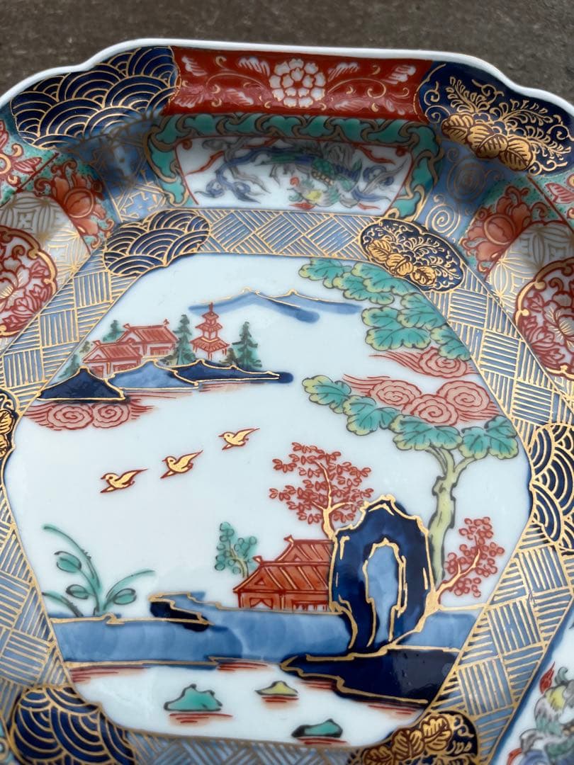 幸楽窯 金彩錦色絵山水　六角　6枚組　有田焼 古伊万里 吉祥　お正月