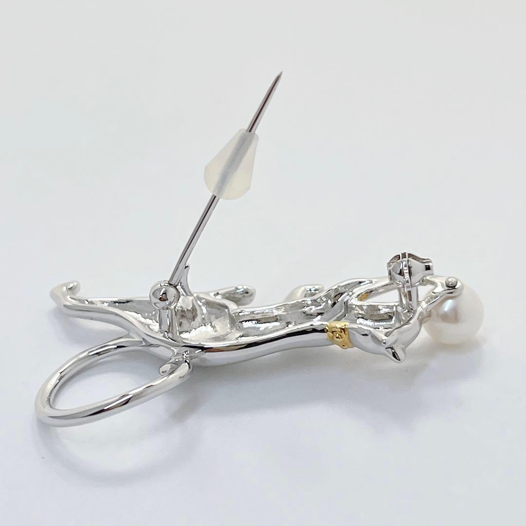 【未使用品】MIKIMOTOミキモト パール　ブローチ　コサージュ　猫