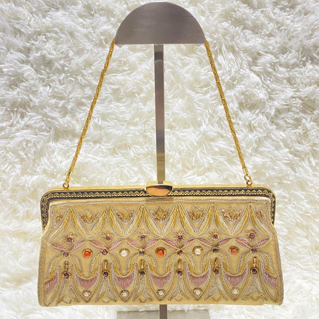 ●良品●　LUMY　ルミーはしもと　皇室御用達　がま口　ビーズ刺繍　ハラコバッグ