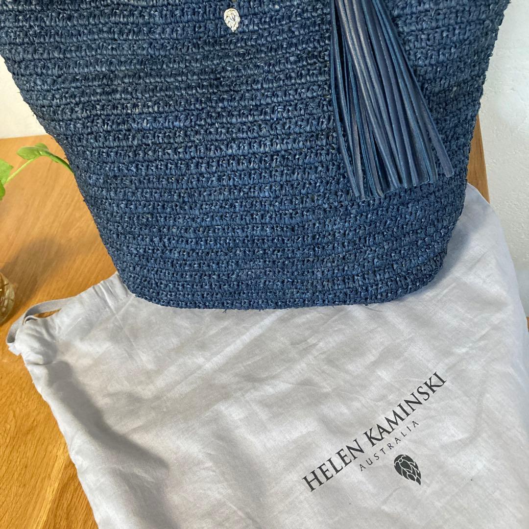 【美品】HELEN KAMINSKIレザーハンドル ラフィア トート バッグ