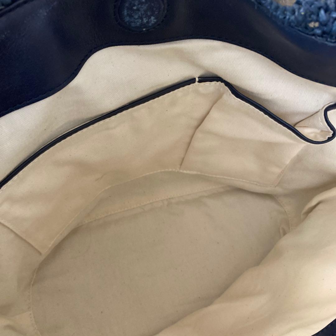 【美品】HELEN KAMINSKIレザーハンドル ラフィア トート バッグ