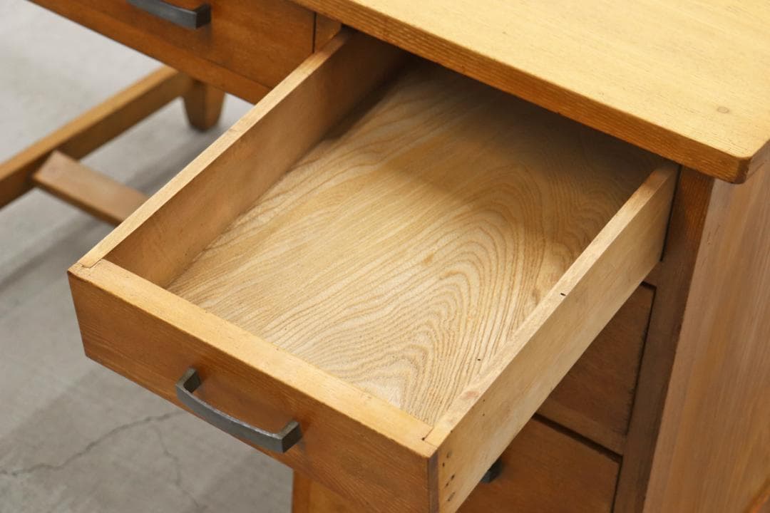 レトロ 無垢材 片袖机 作業台 PC デスク 書斎 展示台 飾り台 ヴィンテージ