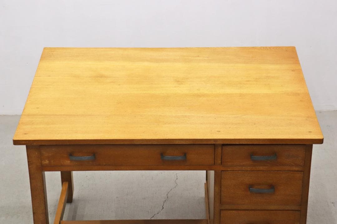 レトロ 無垢材 片袖机 作業台 PC デスク 書斎 展示台 飾り台 ヴィンテージ